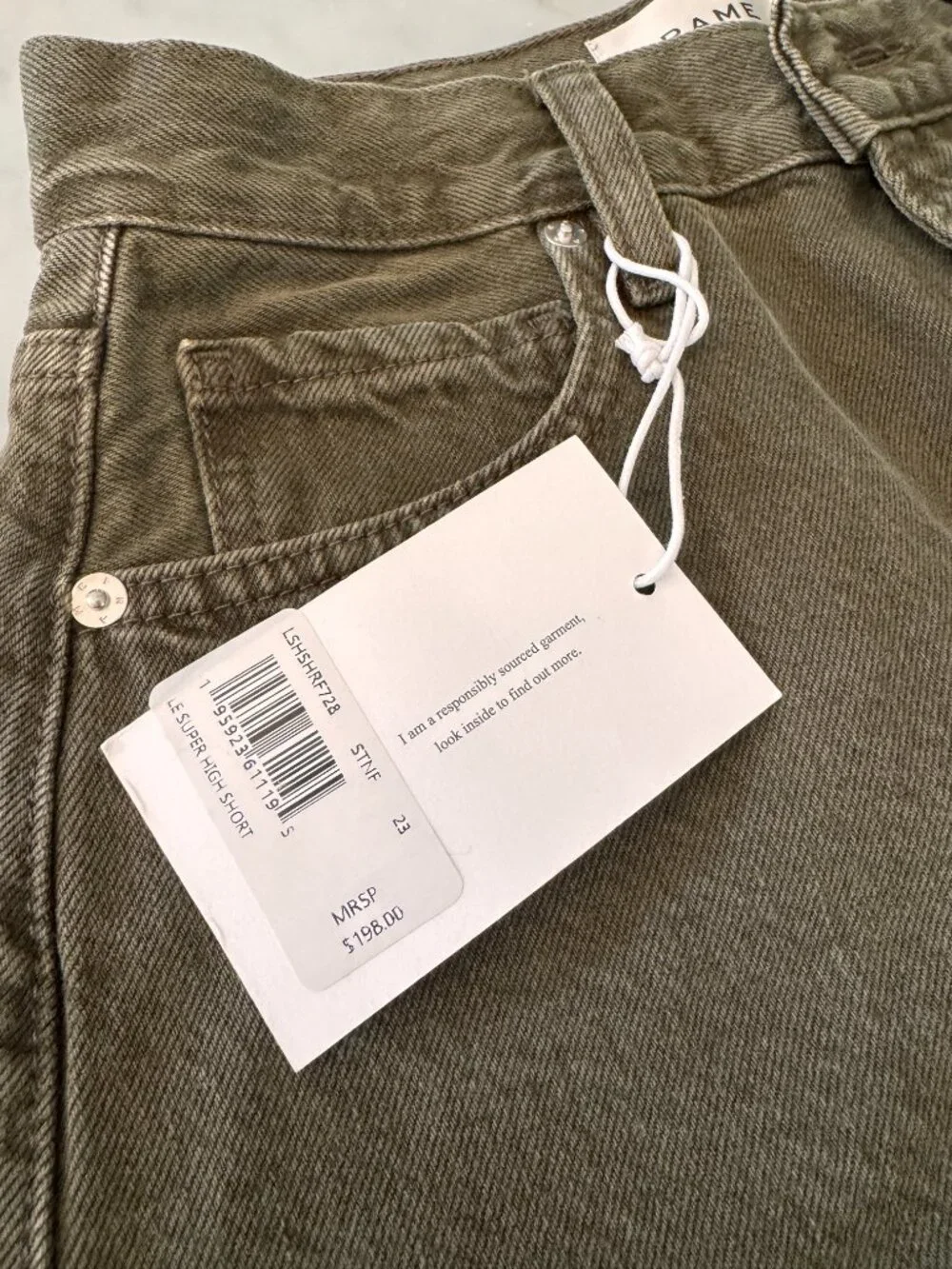 Frame Le Super High Cutoff Shorts — Army Green | Size 23 | NWT | Never Worn
